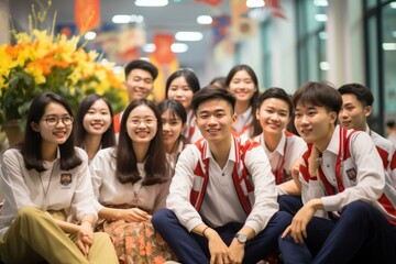 A group of university students posing for a photo
