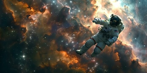 Astronaut in a spacesuit floating in the vastness of space - obrazy, fototapety, plakaty
