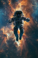 Fototapeta premium Astronaut in a spacesuit floating in the vastness of space