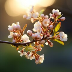 Close-up image of a cherry blossom branch with white and pink flowers