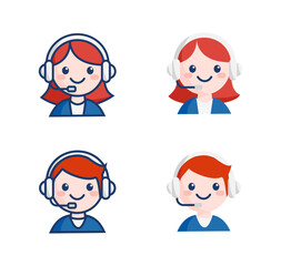 男女のオペレーターアイコンセット　線あり・なし