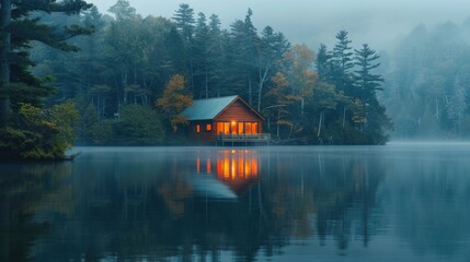 Fototapeta premium Minimalist Lakeside Cabin