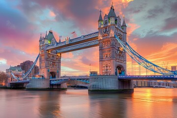Sunset over Tower Bridge in London, England