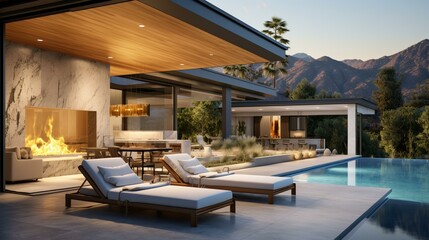 Modern luxury house with pool and mountain views