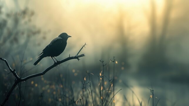 A captivating image of a lone bird perched on a branch, its gaze focused and contemplative, representing the search for inner strength and resilience on World Multiple Sclerosis Day.