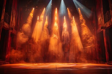 Stage Spotlight with Laser rays and smoke, Stage lighting, Stage background
