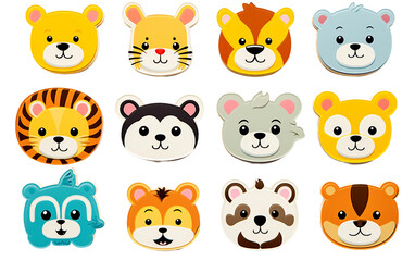 Whimsical Wildlife Character Badges Isolated On Transparent Background PNG.