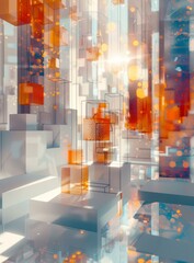 Abstract Art of Floating Cubes and Sunlight