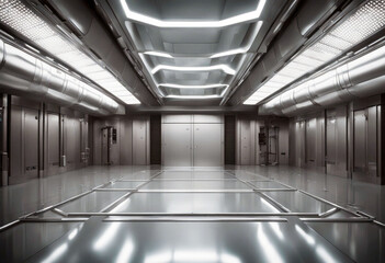 'room metal empty futuristic background modern high technology three-dimensional wall floor industrial blue geometric dark design detail steel aluminium panel silver board texture realistic'