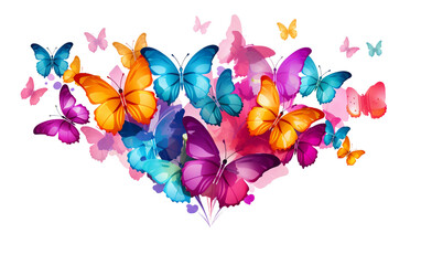 Rainbow Butterfly Balloons Isolated On Transparent Background PNG.