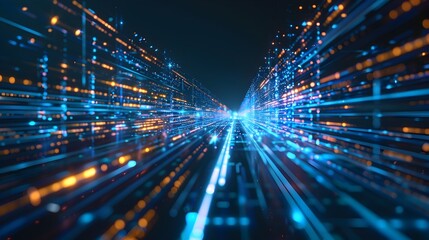 Fast Data Transfer Technology Visualized Through Glowing Blue Lines on Abstract Background