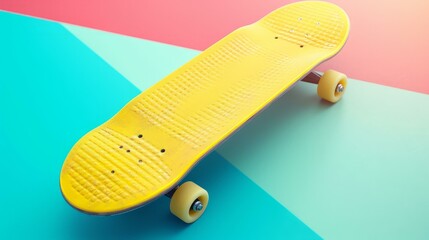 Yellow skateboard on blue and pink background