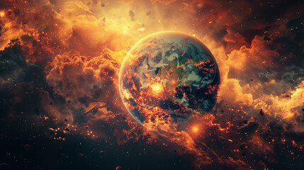 Global Boiling Planet earth in danger climate change concept created with generative AI