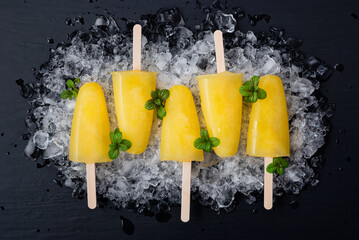Fruit orange ice lolly and mint