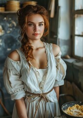 portrait of a beautiful young woman in a white dress