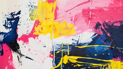 Playful layers of hot pink, cobalt, and lemon creating a captivating scene on white.