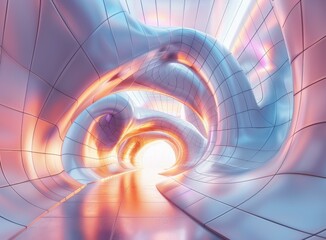 Futuristic tunnel with glowing light at the end