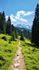 A Rocky Path Through A Lush Green Forest