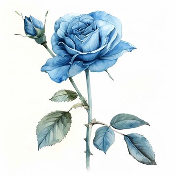 Blue rose watercolor isolated on white background