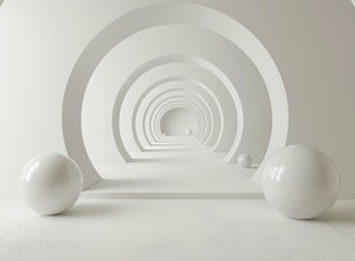 Fototapeta premium White concentric circular tunnel with spheres