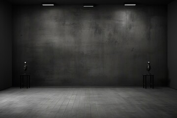 Dark empty room with concrete walls and wooden floor