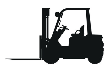 Forklifts silhouette for industrial use, warehouses, manufacturing complexes, logistics centers and self service stores for the transport of pallets with goods, loading and unloading of containers