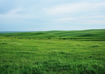 Fototapeta premium Vast green rolling hills under blue sky
