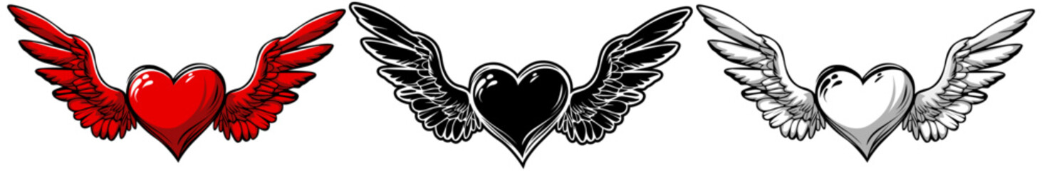 set red hearts wing fly icon. romantic love design vector illustration