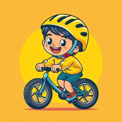 Children Riding Bicycles And Wearing Their Helmets And Backpacks Stock Illustration
