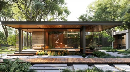 Courtyard House with Modern Interior and Natural Landscaping