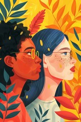 Illustration of two women of color with glasses and freckles