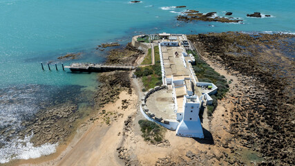  vista aérea del castillo de Sancti Petri en el termino municipal de San Fernando, Cádiz