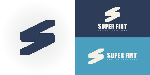 Abstract initial bold letter S or SS logo in deep blue color isolated on multiple background colors. The logo is suitable for financial technology company icon logo design inspiration templates.