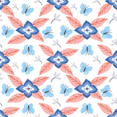 seamless pattern with butterflies and flowers