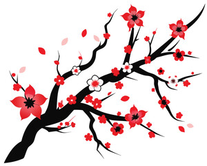 Blossom cherry tree branches Art Black White