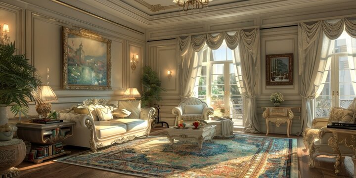 luxurious living room interior design with sofa and furniture