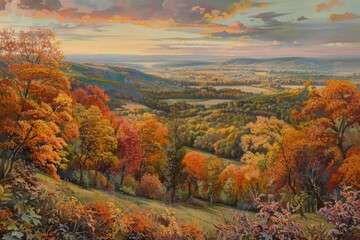 Fototapeta premium Twilight Hues over Autumn Countryside