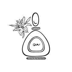 Glass Oval Perfume Bottle with an oval cap. Black and white fashion sketches. Vector illustration on a white background.