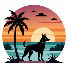 cat on the beach silhouette vector art illustration with white background, Summer t shirt
