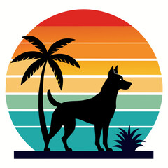 cat on the beach silhouette vector art illustration with white background, Summer t shirt