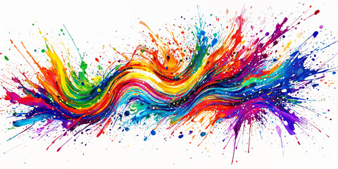 A vibrant, abstract splash of color with a dynamic, flowing design that resembles a wave or a river.