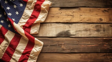 American flag on a rustic wooden background