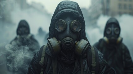people in gas masks
