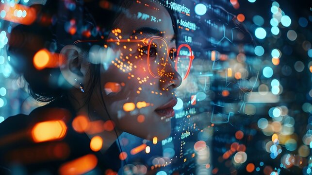 Software Developer Immersed in Holographic Data Projections and Binary Code