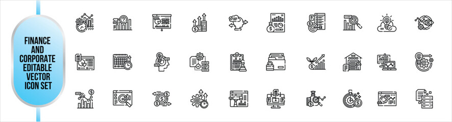 Finance And Corporate Marketing Editable Vector Icon Set