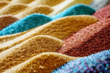 A colorful, multi-colored sand pile with a rainbow of colors