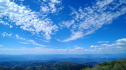 Blue sky and white clouds over the mountains - obrazy, fototapety, plakaty