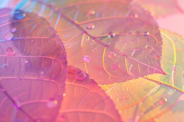 A close up of a leaf with water droplets on it