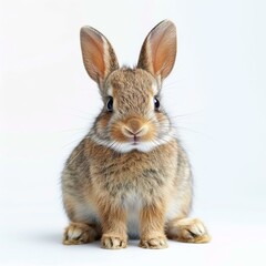 Obraz premium A cute brown bunny sits on a white background