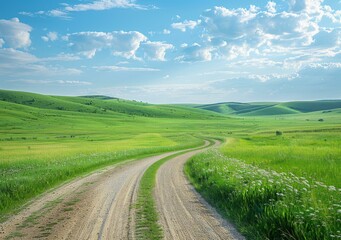 Winding road through a lush green hillside